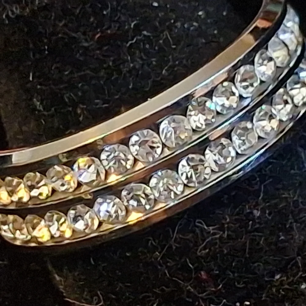 Silvertone Cigar Band Ring With Faux Diamonds Size 11 3/4